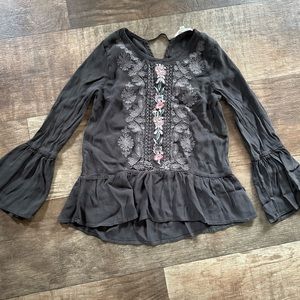 Orange Creek embroidered bell sleeve boho peplum top